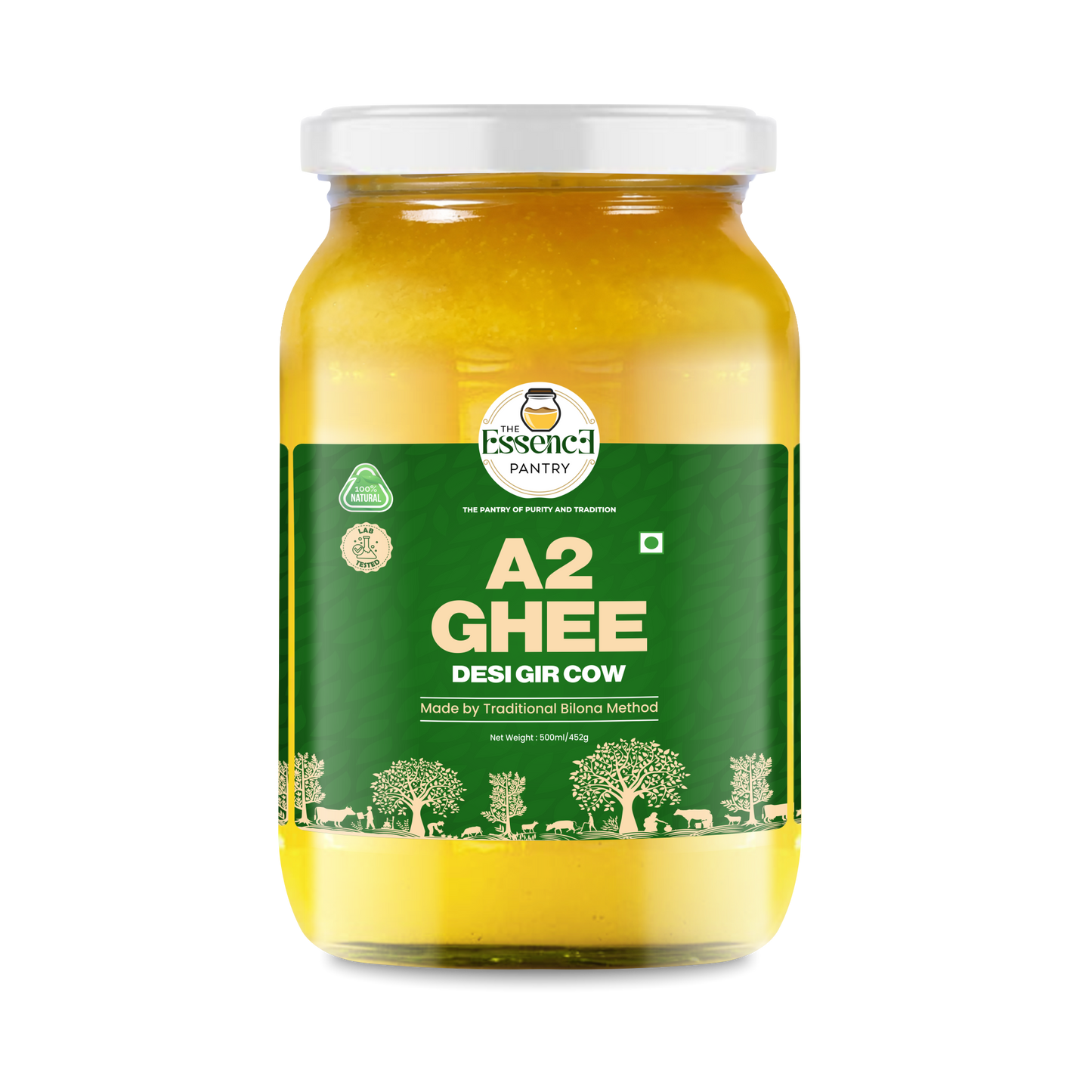 The Essence Pantry A2 Gir Cow Ghee – 500ml & 1000ml Glass Jar | Traditional Bilona Method | Organic & Grass-Fed