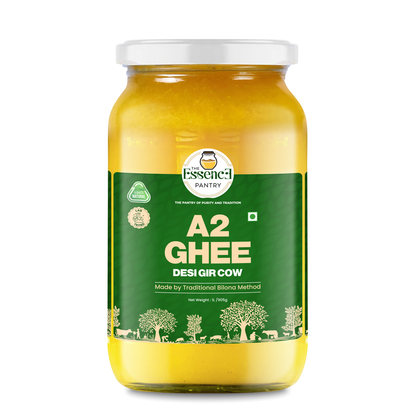 The Essence Pantry A2 Gir Cow Ghee – 500ml & 1000ml Glass Jar | Traditional Bilona Method | Organic & Grass-Fed