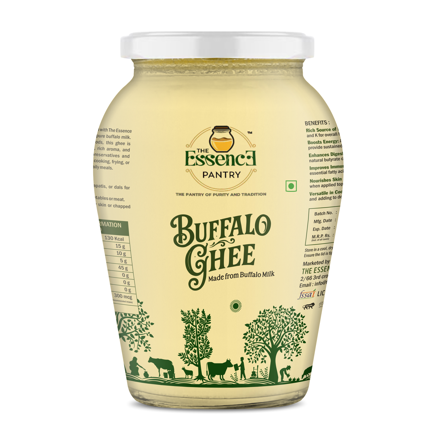 The Essence Pantry Buffalo Ghee – 1000ml & 500ml Glass Jar | Pure, Thick & Traditional