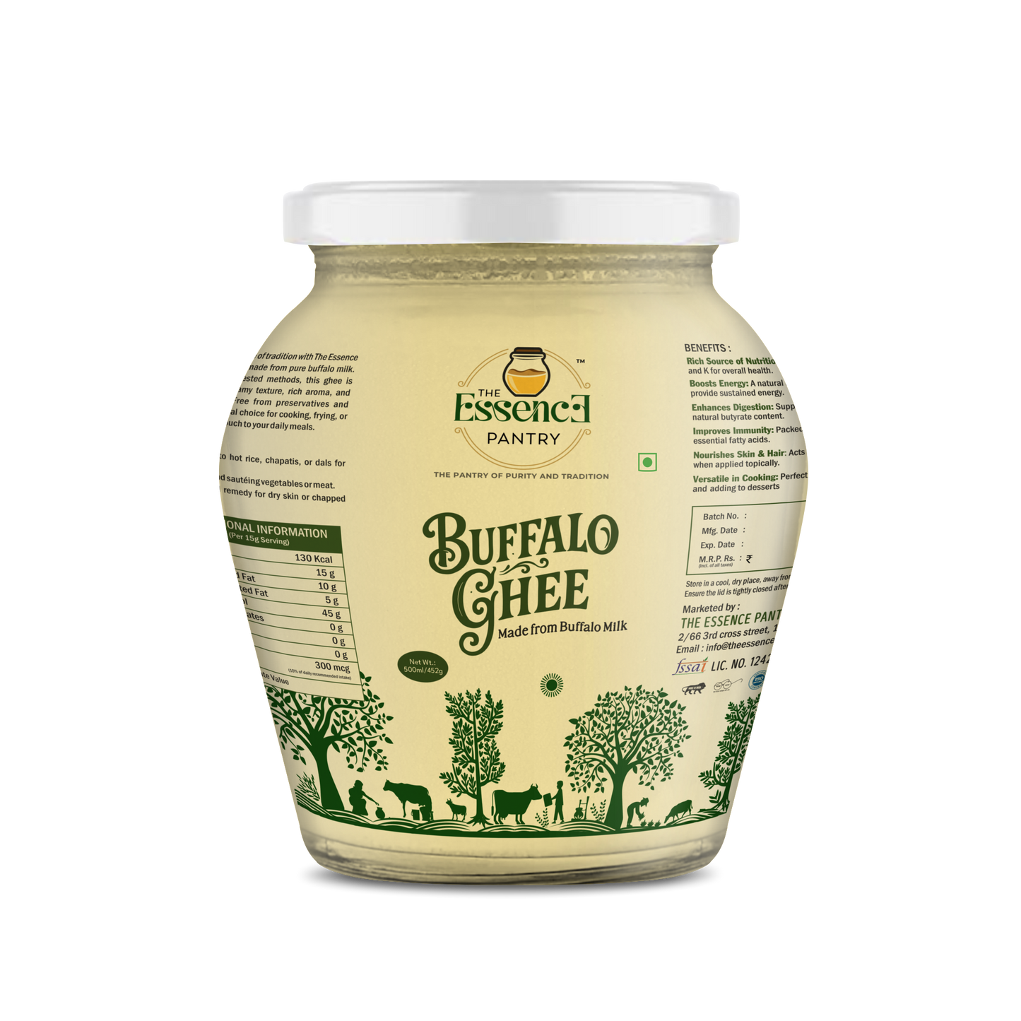 The Essence Pantry Buffalo Ghee – 1000ml & 500ml Glass Jar | Pure, Thick & Traditional
