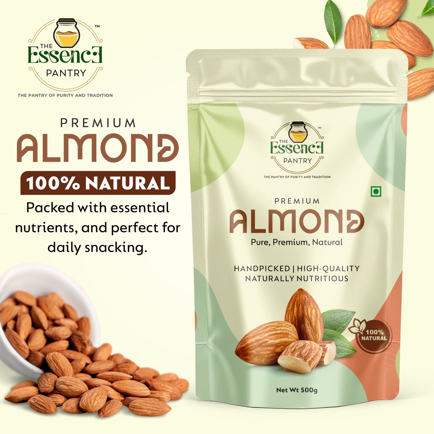 The Essence Pantry Premium Almonds – 1kg, 500g, 250g | Raw & Unprocessed