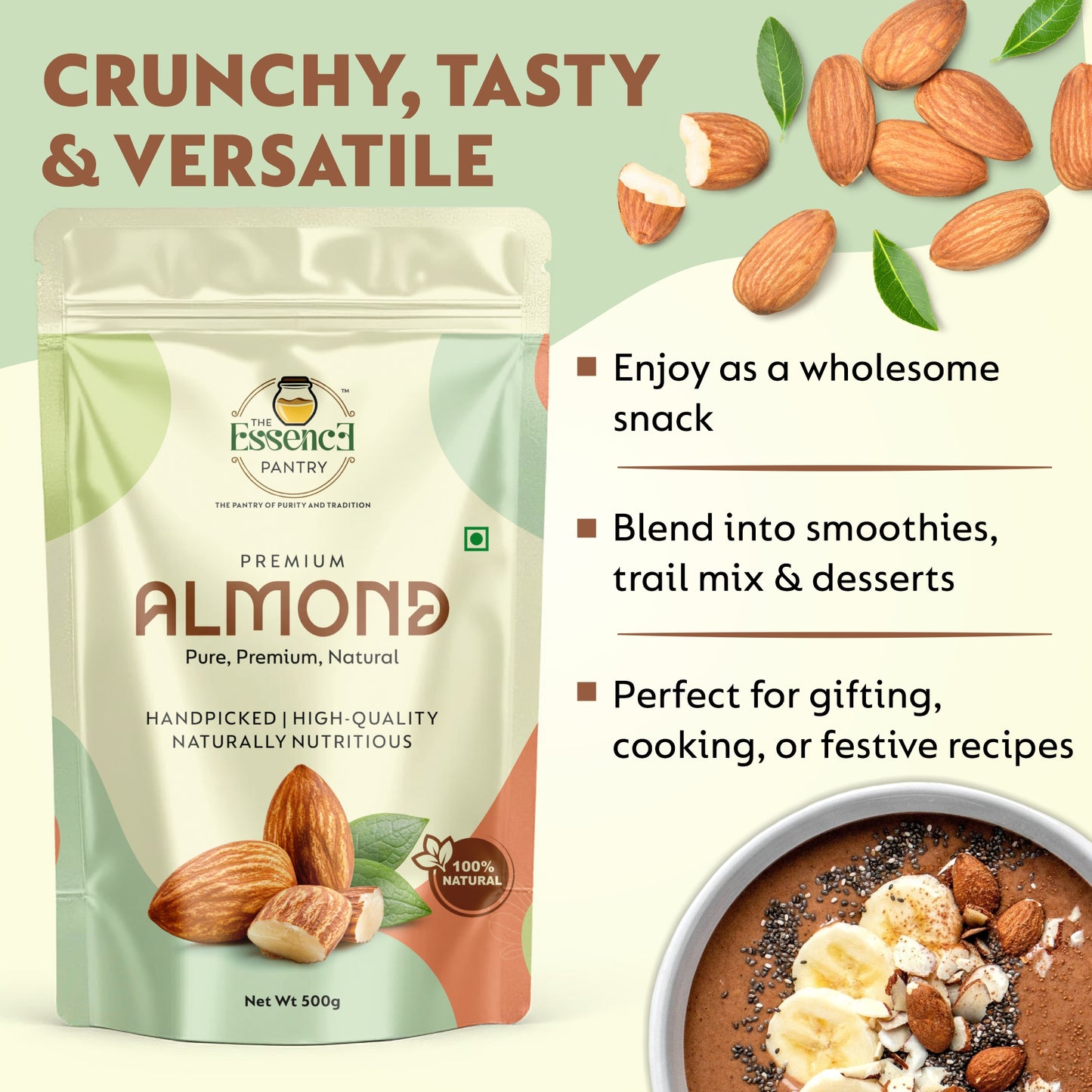 The Essence Pantry Premium Almonds – 1kg, 500g, 250g | Raw & Unprocessed