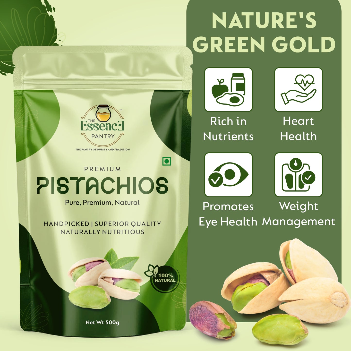 The Essence Pantry Premium Pistachios – 1kg, 500g, 250g | Roasted & Salted