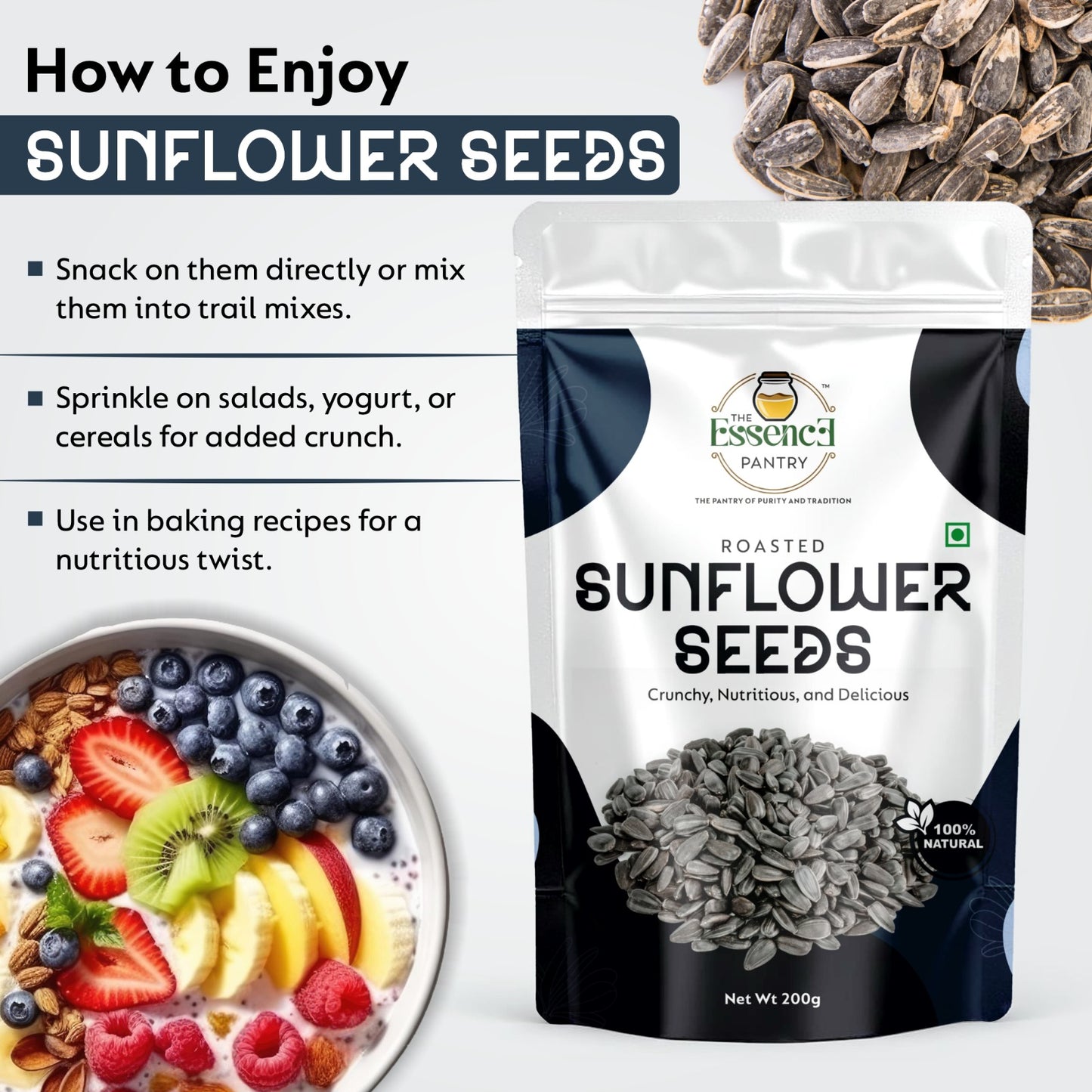 The Essence Pantry Sunflower Seeds – 1kg, 500g, 250g | Rich in Vitamin E