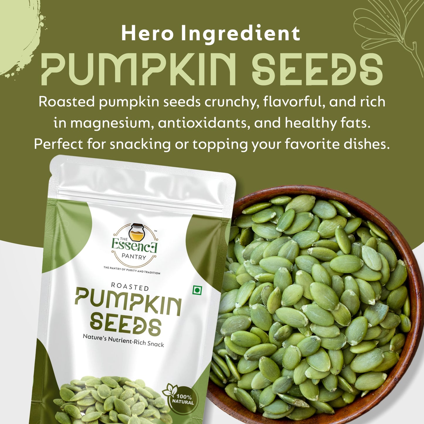 The Essence Pantry Raw Pumpkin Seeds – 1kg, 500g, 250g | High in Zinc & Protein
