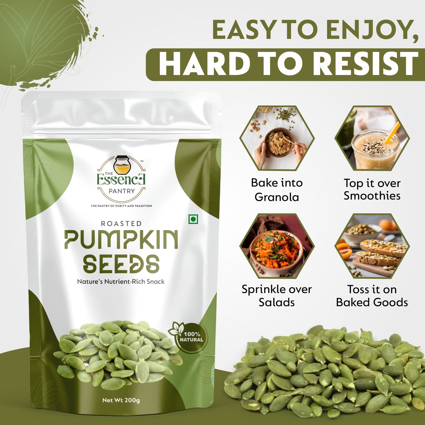 The Essence Pantry Raw Pumpkin Seeds – 1kg, 500g, 250g | High in Zinc & Protein