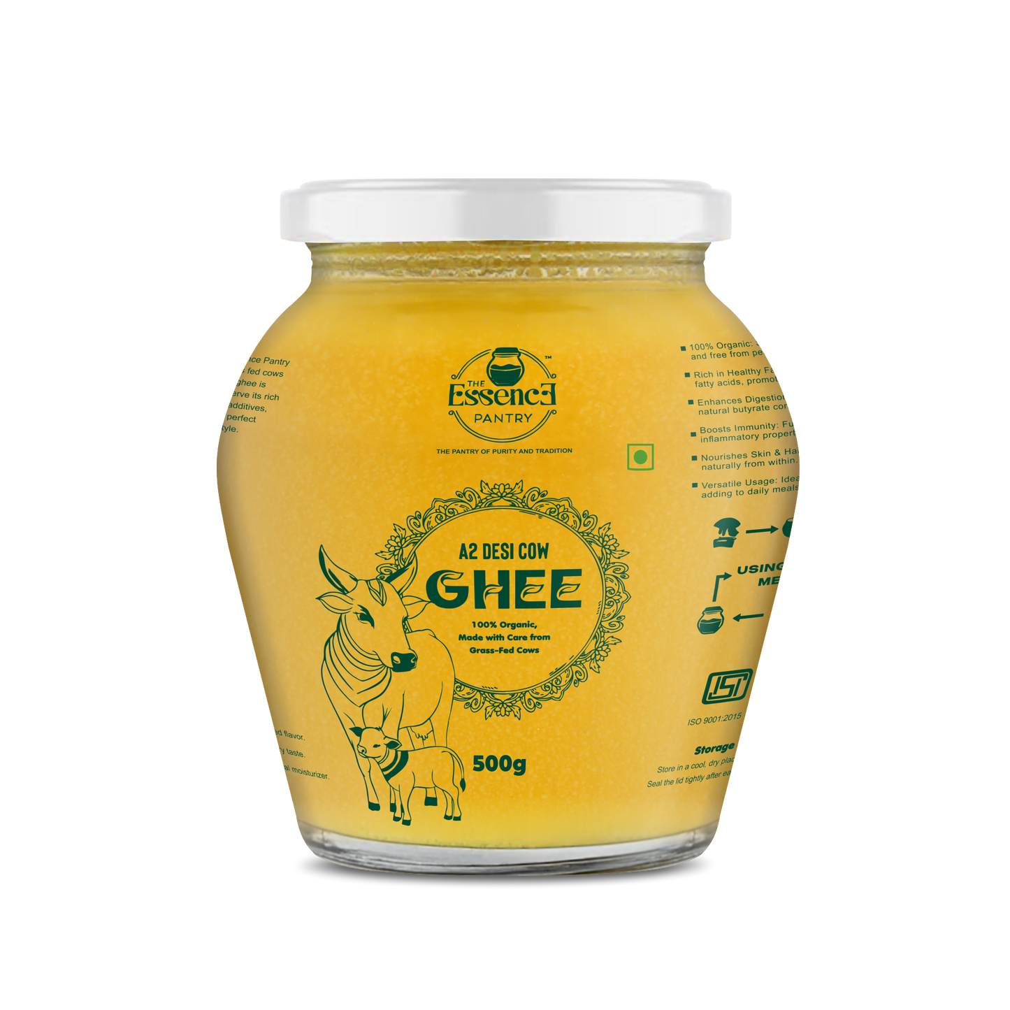 The Essence Pantry A2 Desi Cow Ghee – 1000ml & 500ml Glass Jar | Organic & Grass-Fed