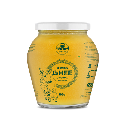 The Essence Pantry A2 Desi Cow Ghee – 1000ml & 500ml Glass Jar | Organic & Grass-Fed