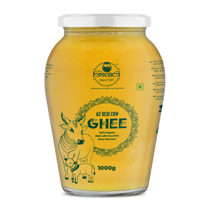 The Essence Pantry A2 Desi Cow Ghee – 1000ml & 500ml Glass Jar | Organic & Grass-Fed