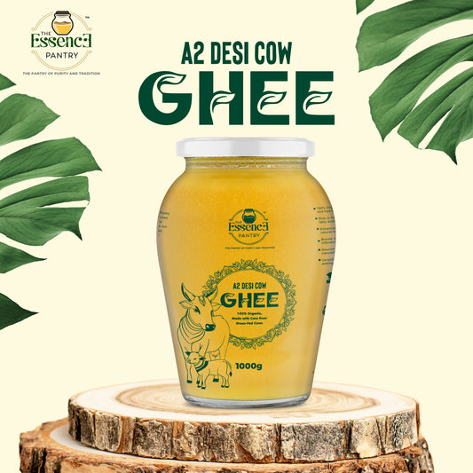 The Essence Pantry A2 Desi Cow Ghee – 1000ml & 500ml Glass Jar | Organic & Grass-Fed