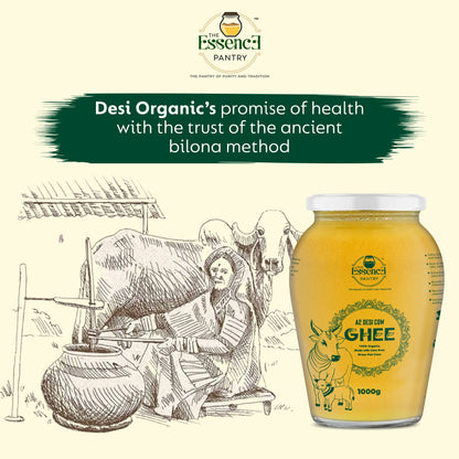 The Essence Pantry A2 Desi Cow Ghee – 1000ml & 500ml Glass Jar | Organic & Grass-Fed