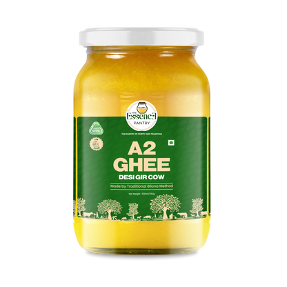 The Essence Pantry A2 Gir Cow Ghee – 500ml & 1000ml Glass Jar | Traditional Bilona Method | Organic & Grass-Fed