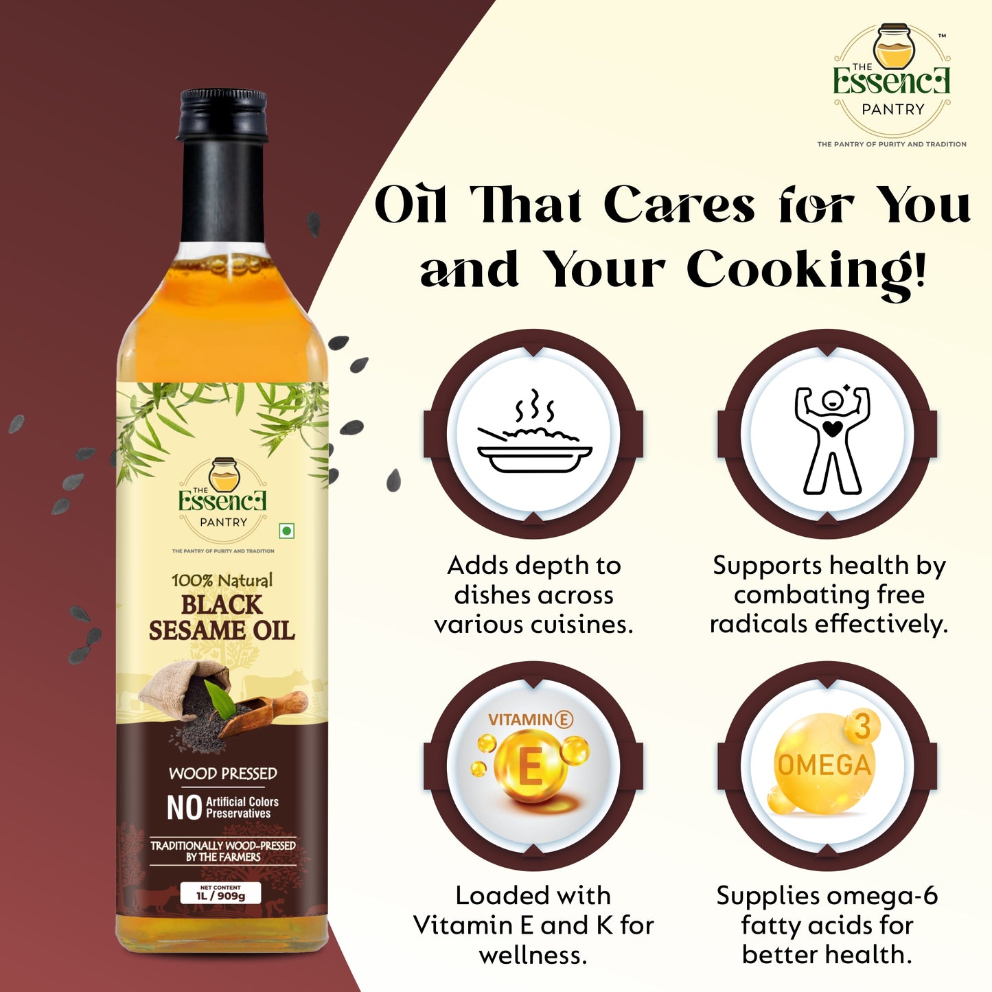 The Essence Pantry Wood Pressed Sesame Oil – 1000ml & 500ml Glass | 1000ml PET with Dispenser