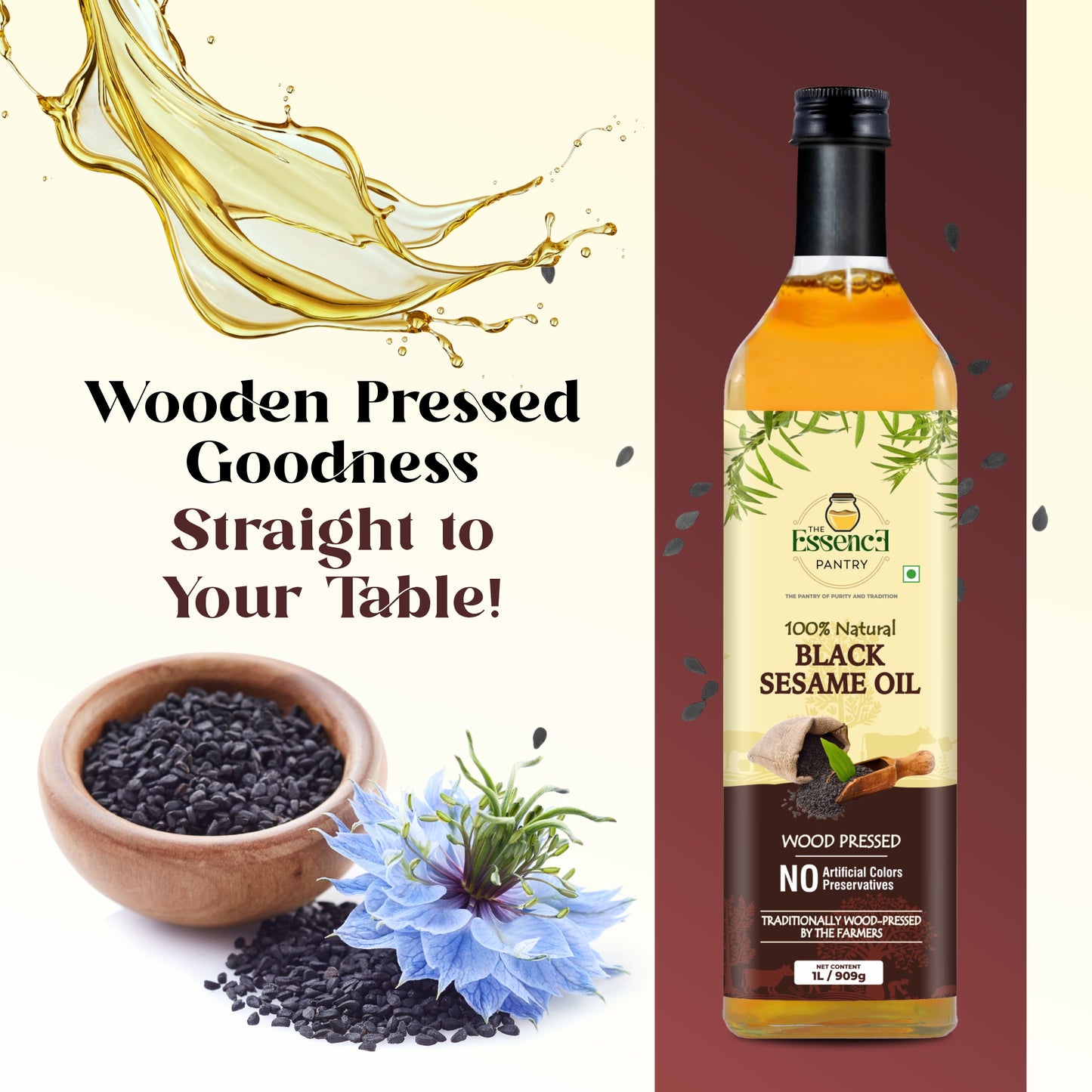 The Essence Pantry Wood Pressed Sesame Oil – 1000ml & 500ml Glass | 1000ml PET with Dispenser