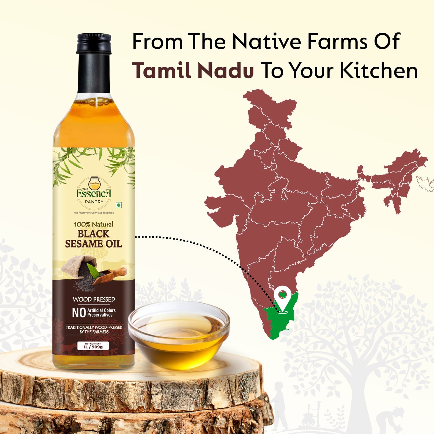 The Essence Pantry Wood Pressed Sesame Oil – 1000ml & 500ml Glass | 1000ml PET with Dispenser