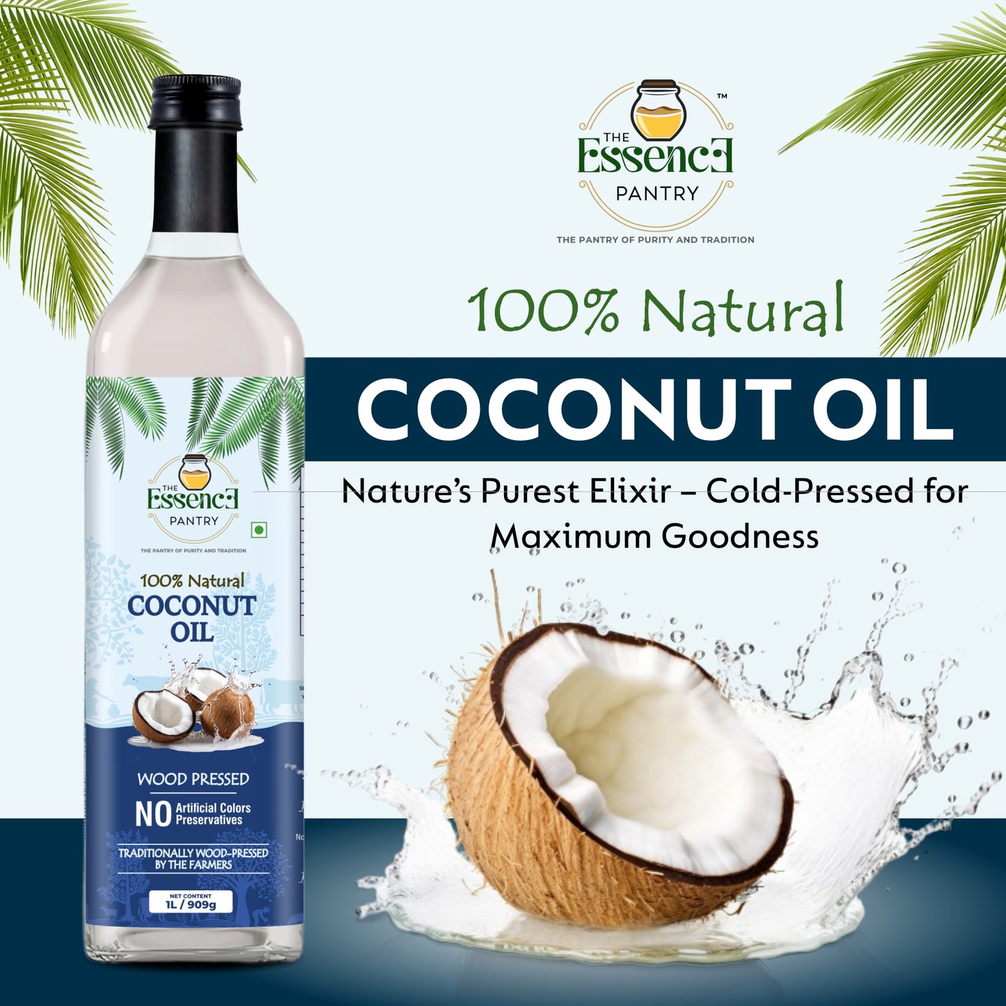 The Essence Pantry Virgin Coconut Oil – 1000ml & 500ml Glass | 1000ml PET with Dispenser