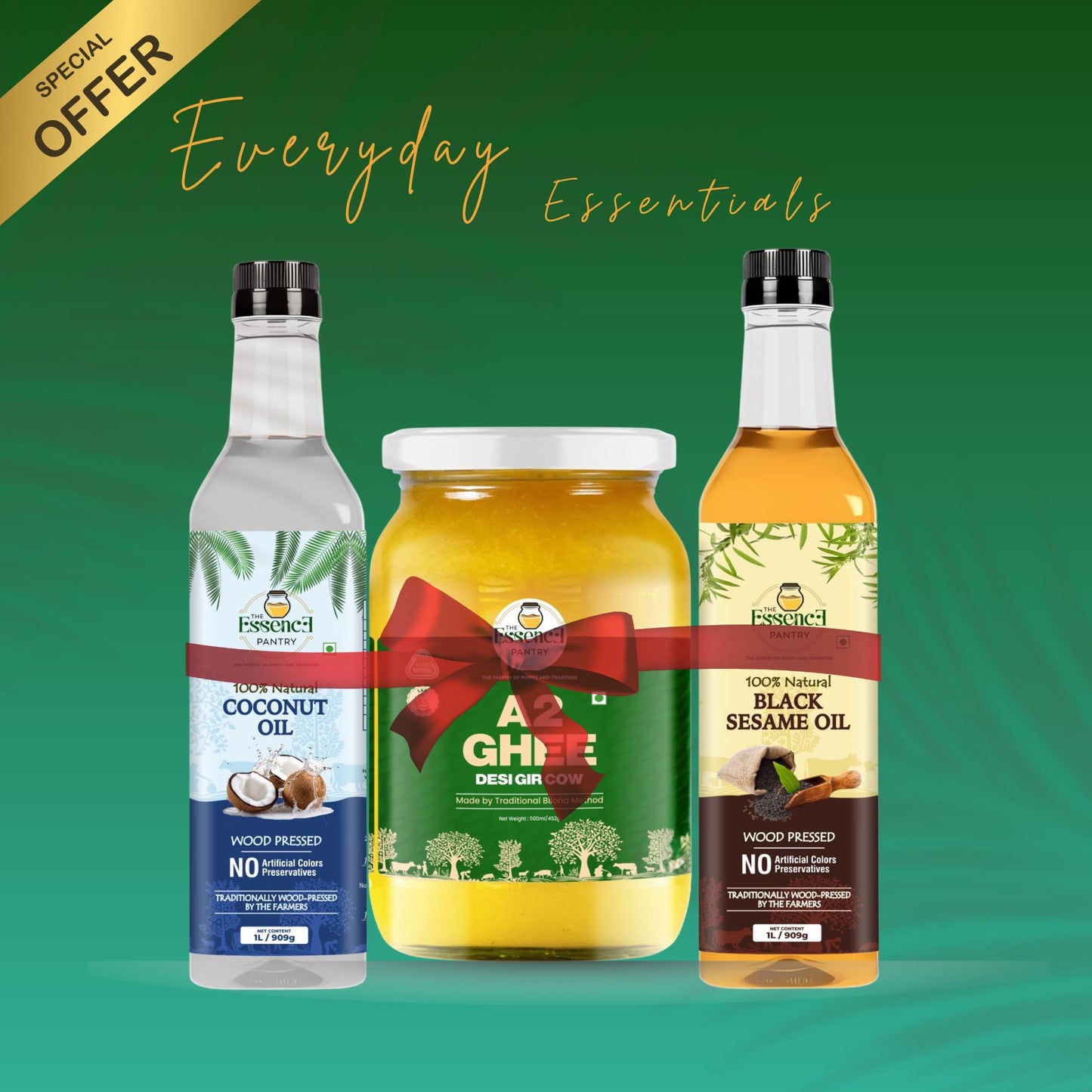 Everyday Essentials Oil Combo – A2 Ghee, Sesame & Coconut Oils