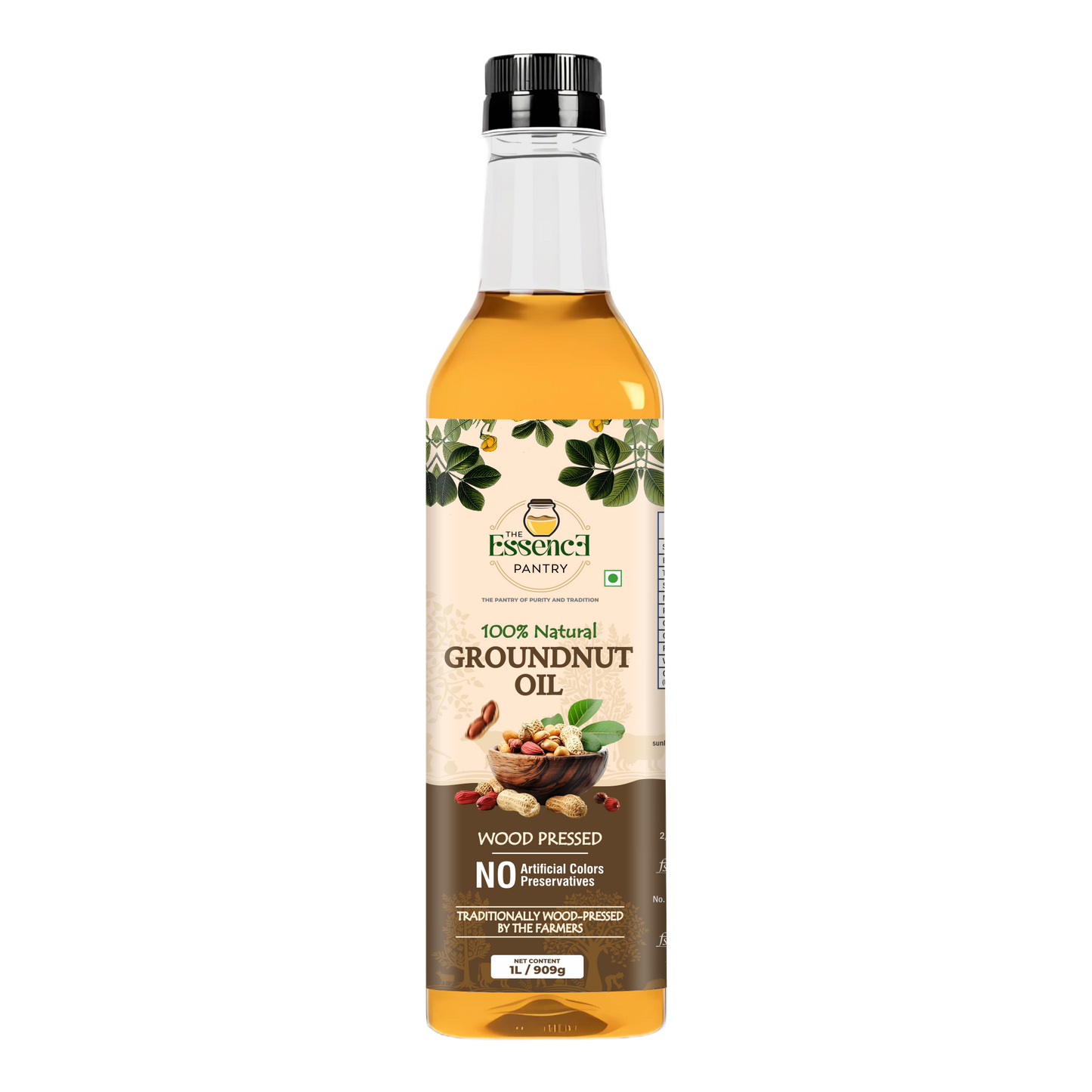 The Essence Pantry Wood Pressed Groundnut Oil – 1000ml & 500ml Glass | 1000ml PET with Dispenser