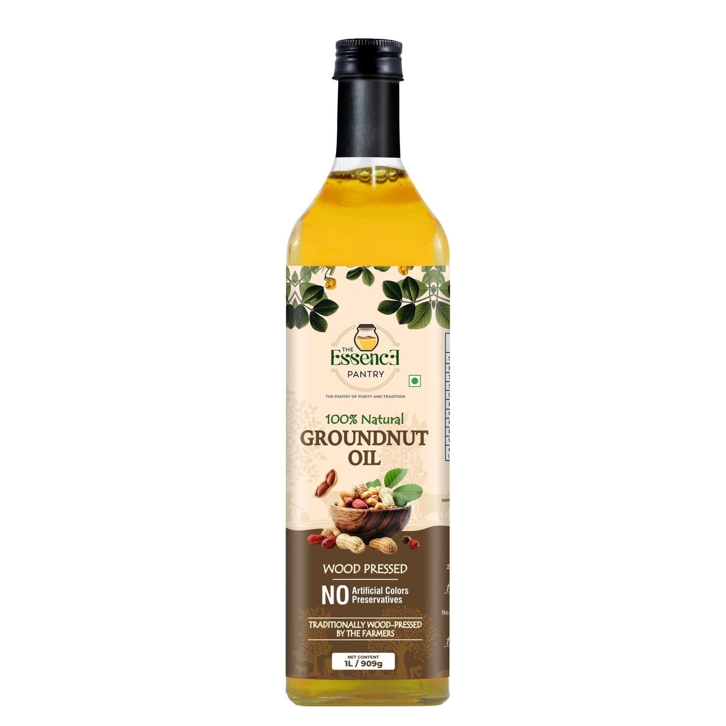 The Essence Pantry Wood Pressed Groundnut Oil – 1000ml & 500ml Glass | 1000ml PET with Dispenser