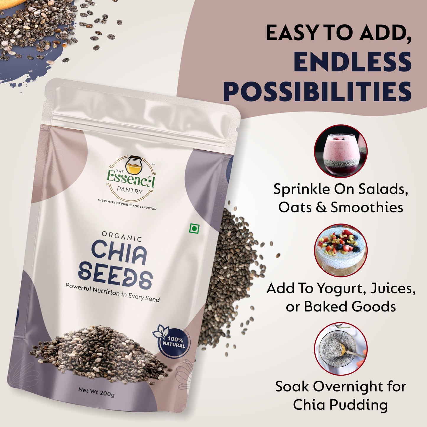 Organic Chia Seeds – 1kg, 500g, 250g | High Fiber & Protein