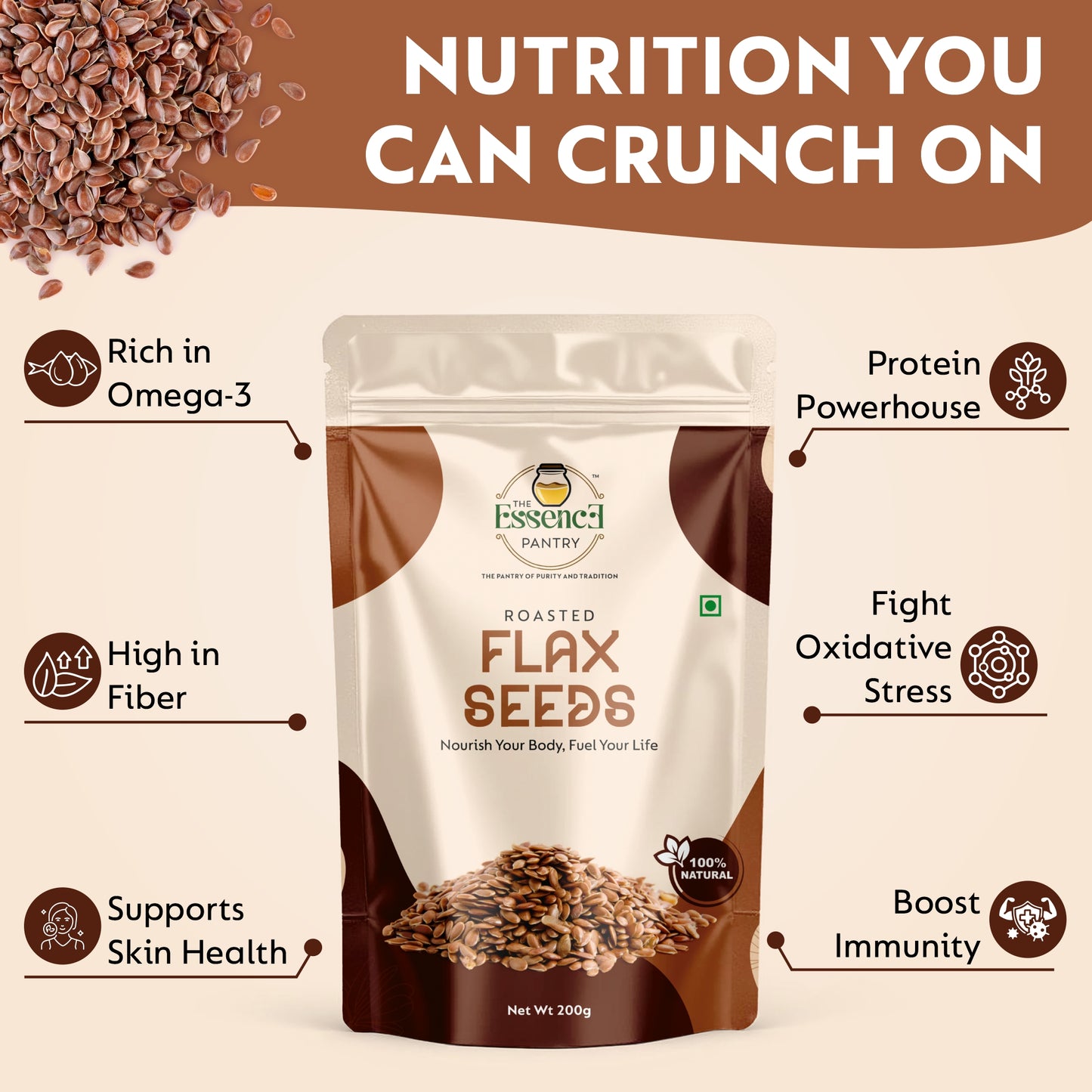 The Essence Pantry Roasted Flax Seeds – 1kg, 500g, 250g | Omega-3 Rich Superfood