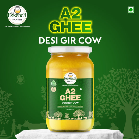 The Essence Pantry A2 Gir Cow Ghee – 500ml & 1000ml Glass Jar | Traditional Bilona Method | Organic & Grass-Fed