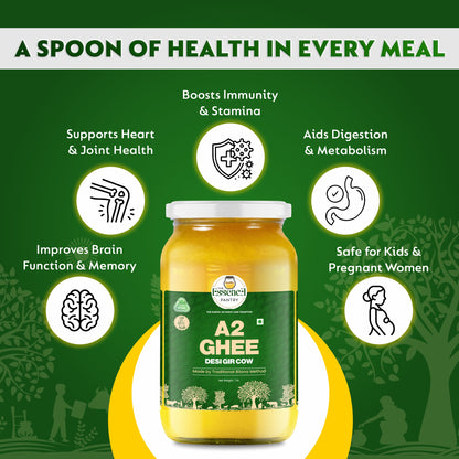 The Essence Pantry A2 Gir Cow Ghee – 500ml & 1000ml Glass Jar | Traditional Bilona Method | Organic & Grass-Fed