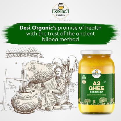 The Essence Pantry A2 Gir Cow Ghee – 500ml & 1000ml Glass Jar | Traditional Bilona Method | Organic & Grass-Fed