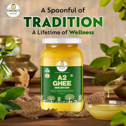 The Essence Pantry A2 Gir Cow Ghee – 500ml & 1000ml Glass Jar | Traditional Bilona Method | Organic & Grass-Fed