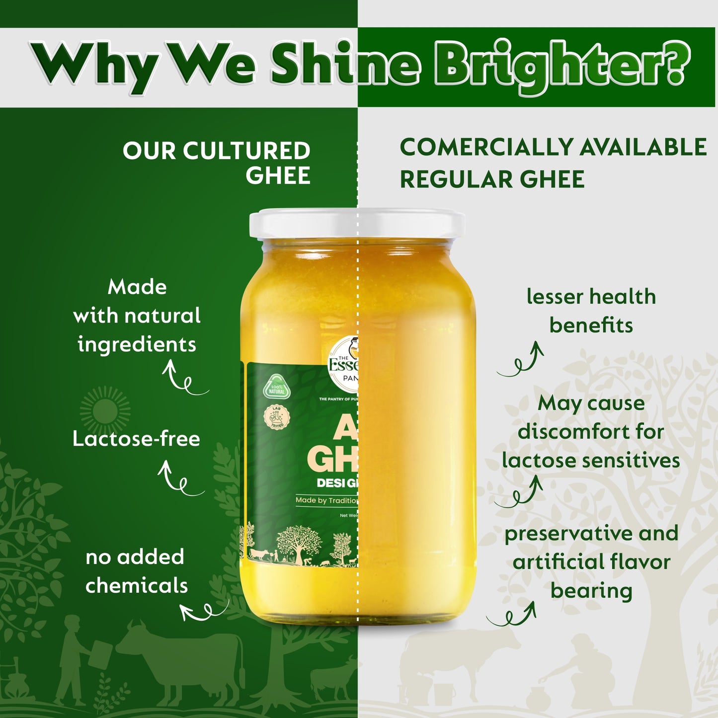 The Essence Pantry A2 Gir Cow Ghee – 500ml & 1000ml Glass Jar | Traditional Bilona Method | Organic & Grass-Fed