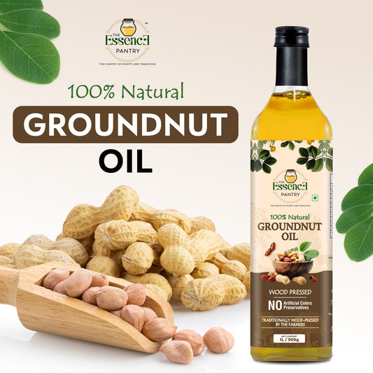 The Essence Pantry Wood Pressed Groundnut Oil – 1000ml & 500ml Glass | 1000ml PET with Dispenser