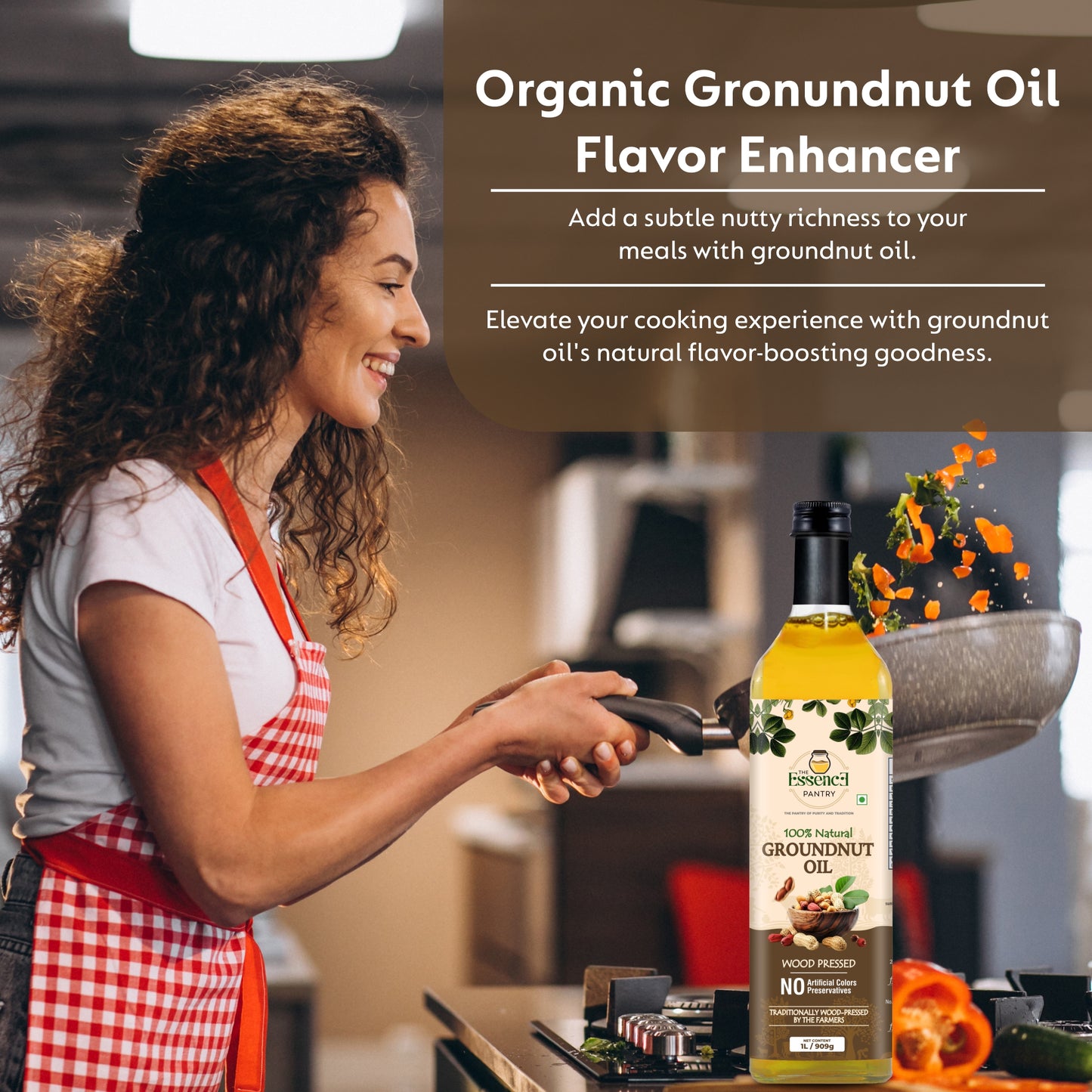 The Essence Pantry Wood Pressed Groundnut Oil – 1000ml & 500ml Glass | 1000ml PET with Dispenser