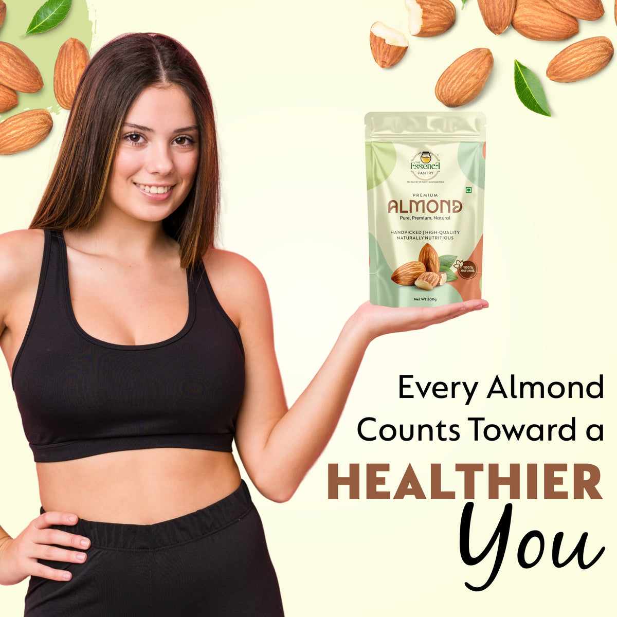 The Essence Pantry Premium Almonds packaging
